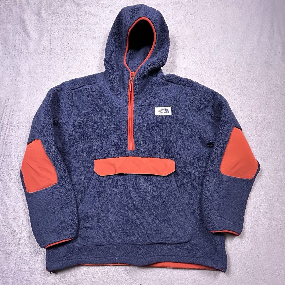 The North Face Campshire Fleece Hoodie Men's XL Blue Orange Sherpa Half Zip
